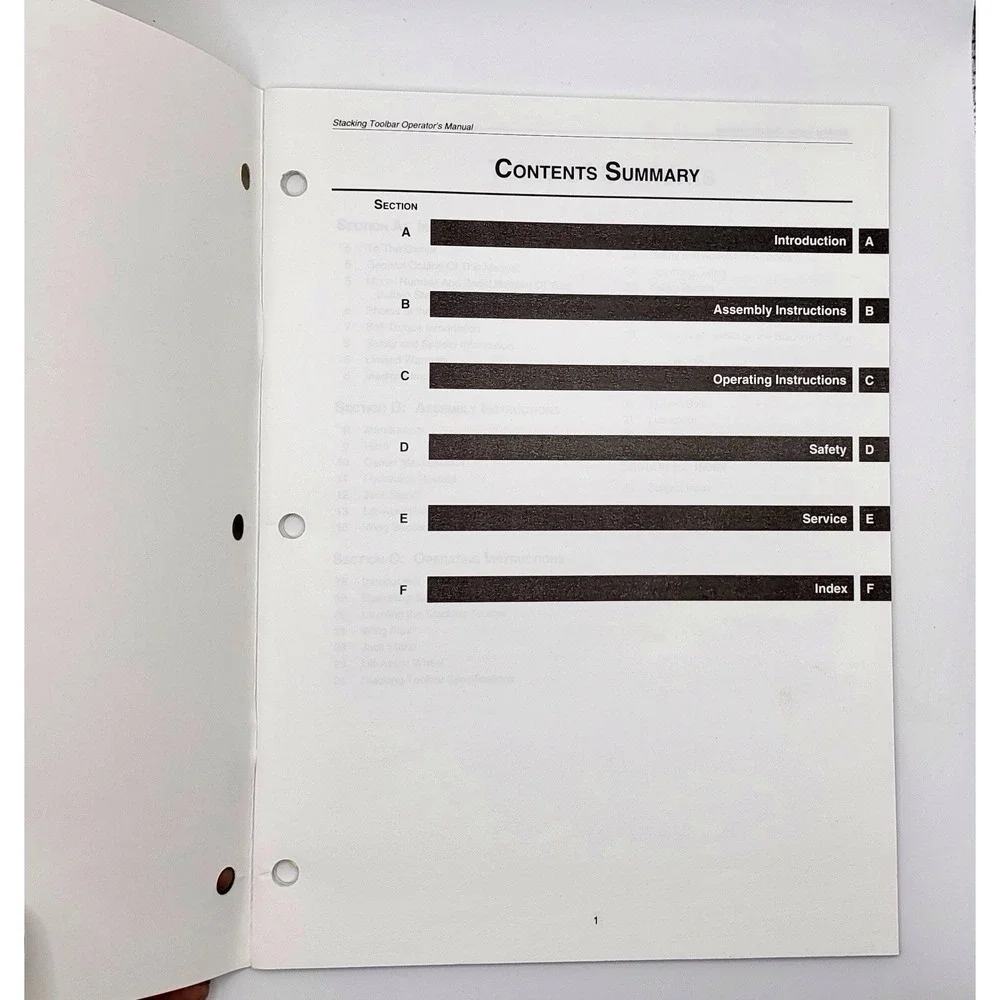 Buffalo, Fleischer Manufacturing‎ Stacking Toolbar Operators Manual